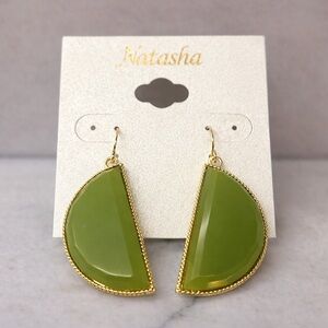 Natasha Olive Green Drop Earrings Gold Tone Statement